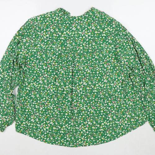 Marks and Spencer Womens Green Floral Viscose Basic Blouse Size 14 V-Neck