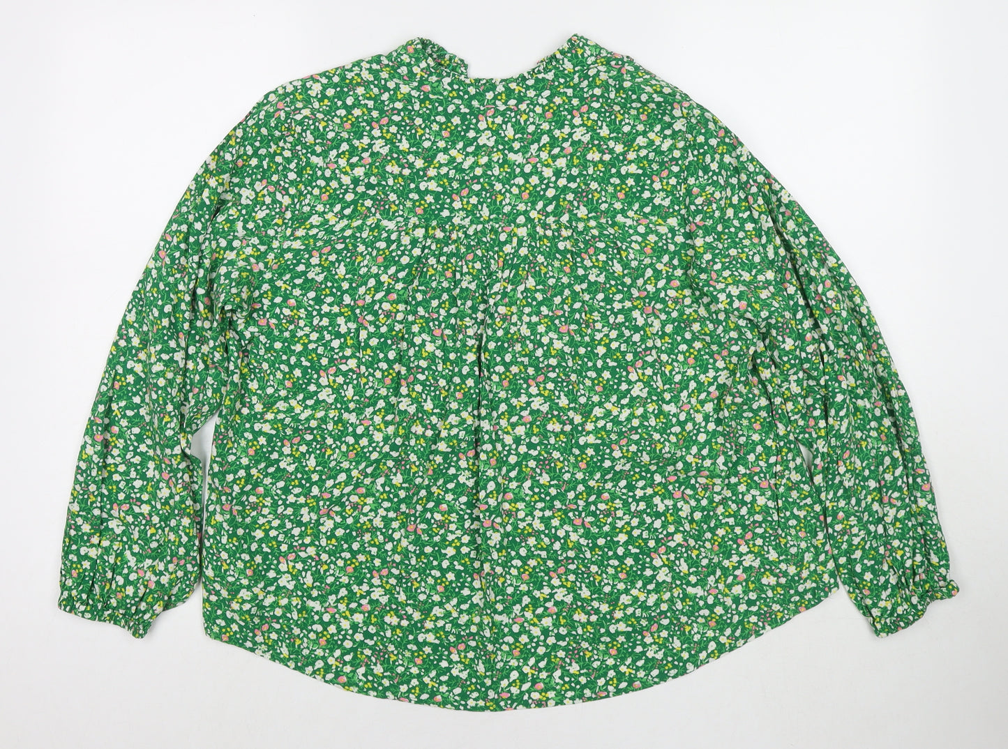 Marks and Spencer Womens Green Floral Viscose Basic Blouse Size 14 V-Neck