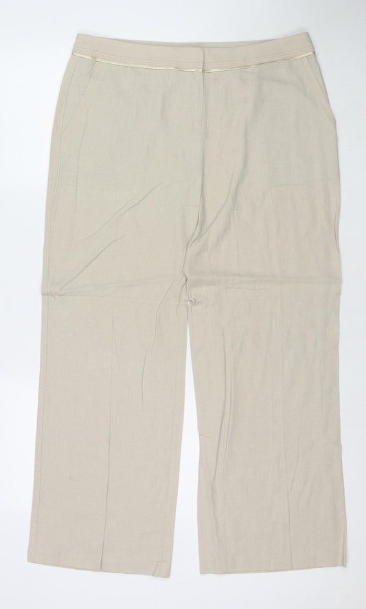 Marks and Spencer Womens Beige Linen Trousers Size 14 L28 in Regular Zip