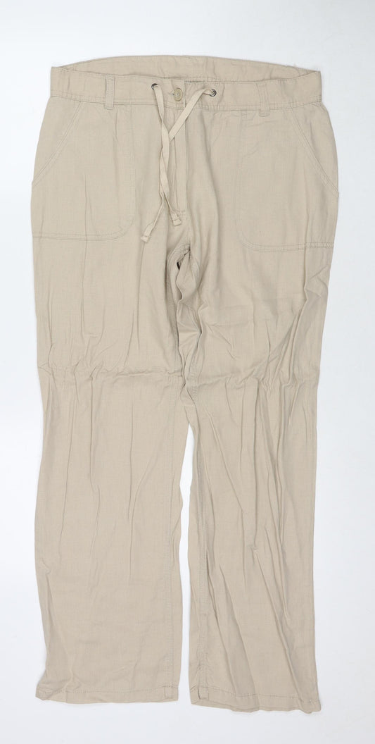 Avenue Womens Beige Linen Trousers Size M L29 in Regular Zip