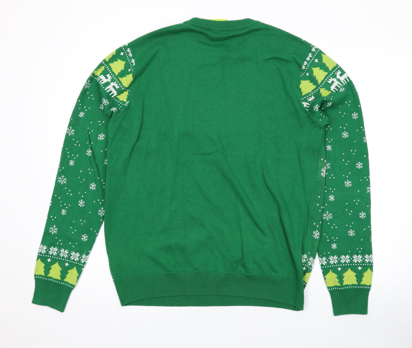 The Grinch Mens Green Round Neck Geometric Cotton Pullover Jumper Size M Long Sleeve - Christmas