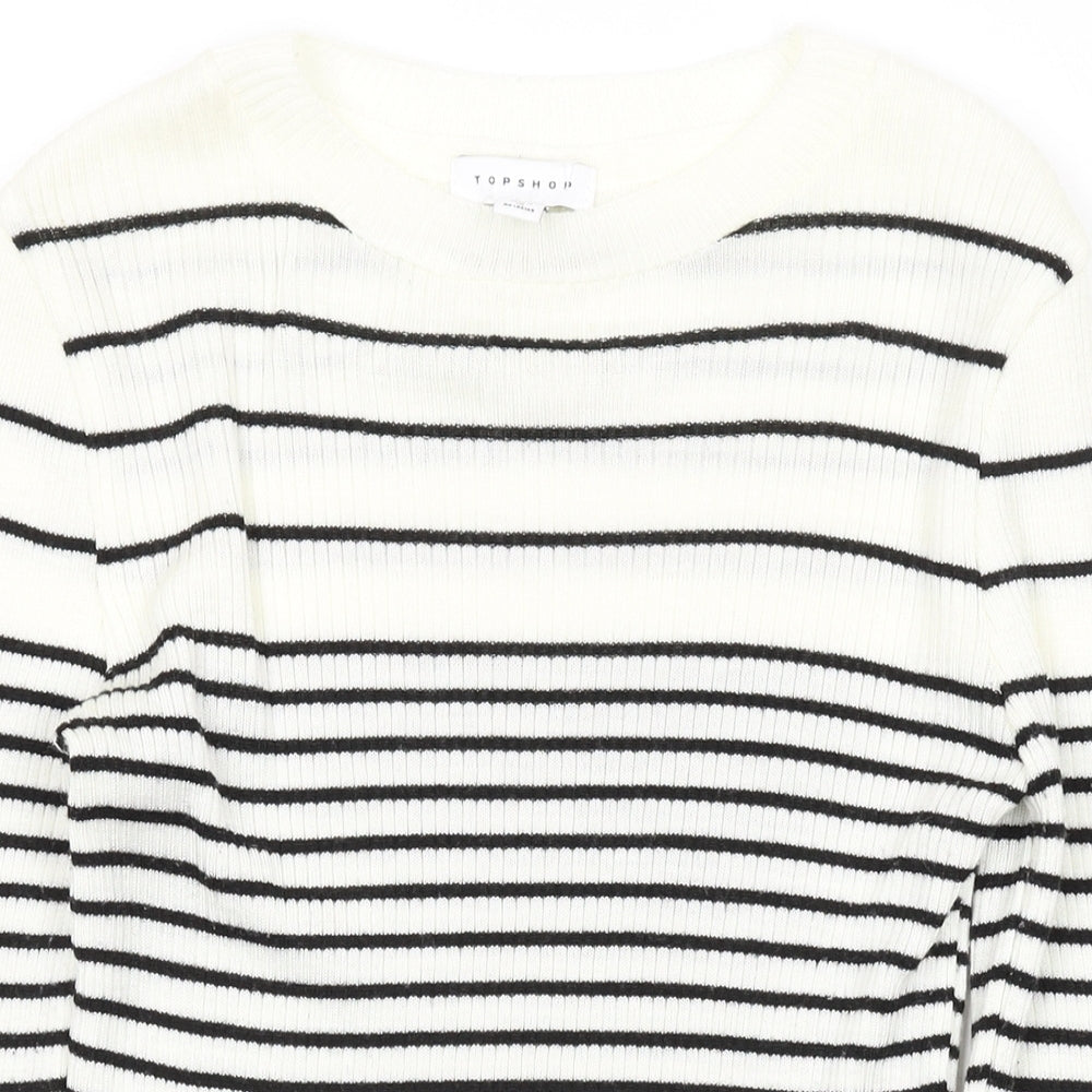 Topshop Womens Ivory Roll Neck Striped Acrylic Pullover Jumper Size M