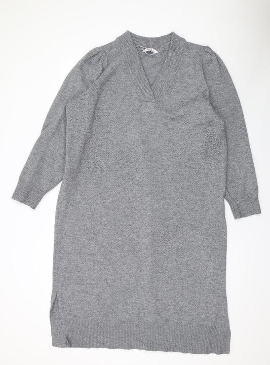 John Lewis Womens Grey V-Neck Acrylic Pullover Jumper Size L