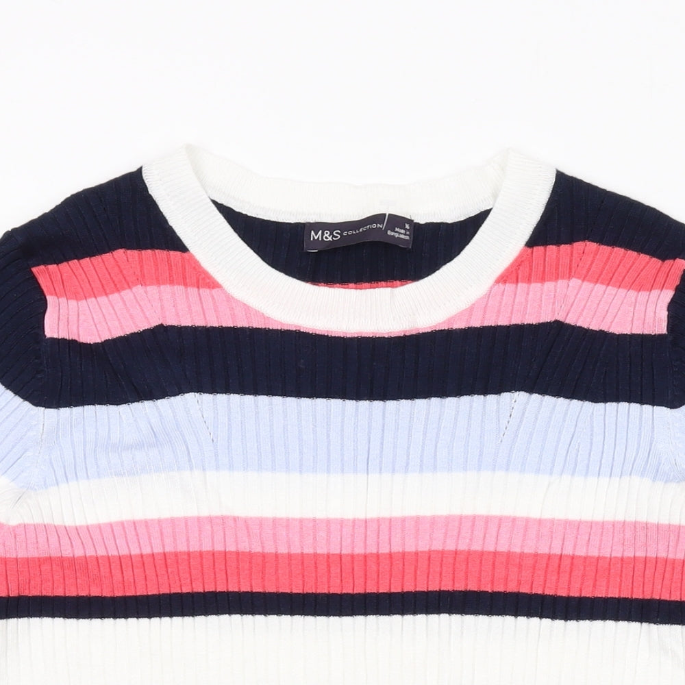 Marks and Spencer Womens Multicoloured Round Neck Striped Viscose Pullover Jumper Size 16