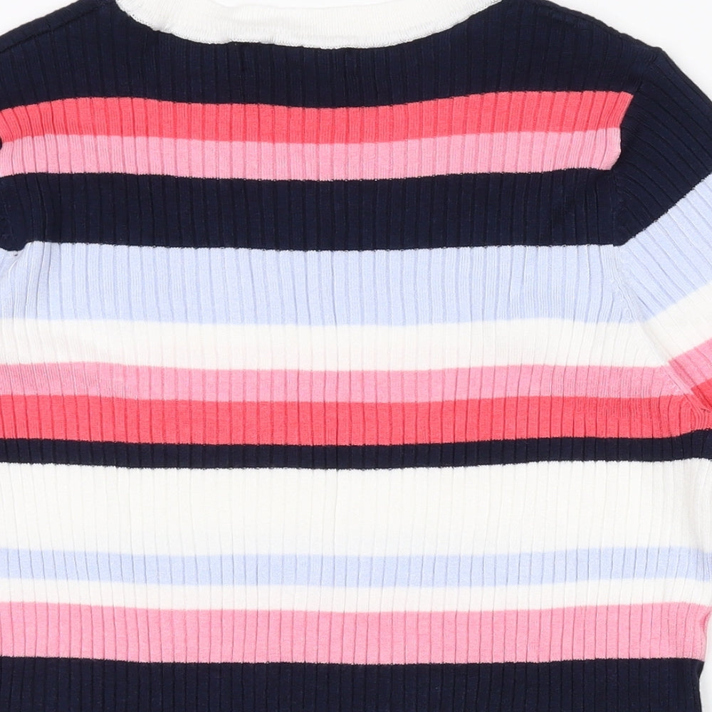 Marks and Spencer Womens Multicoloured Round Neck Striped Viscose Pullover Jumper Size 16