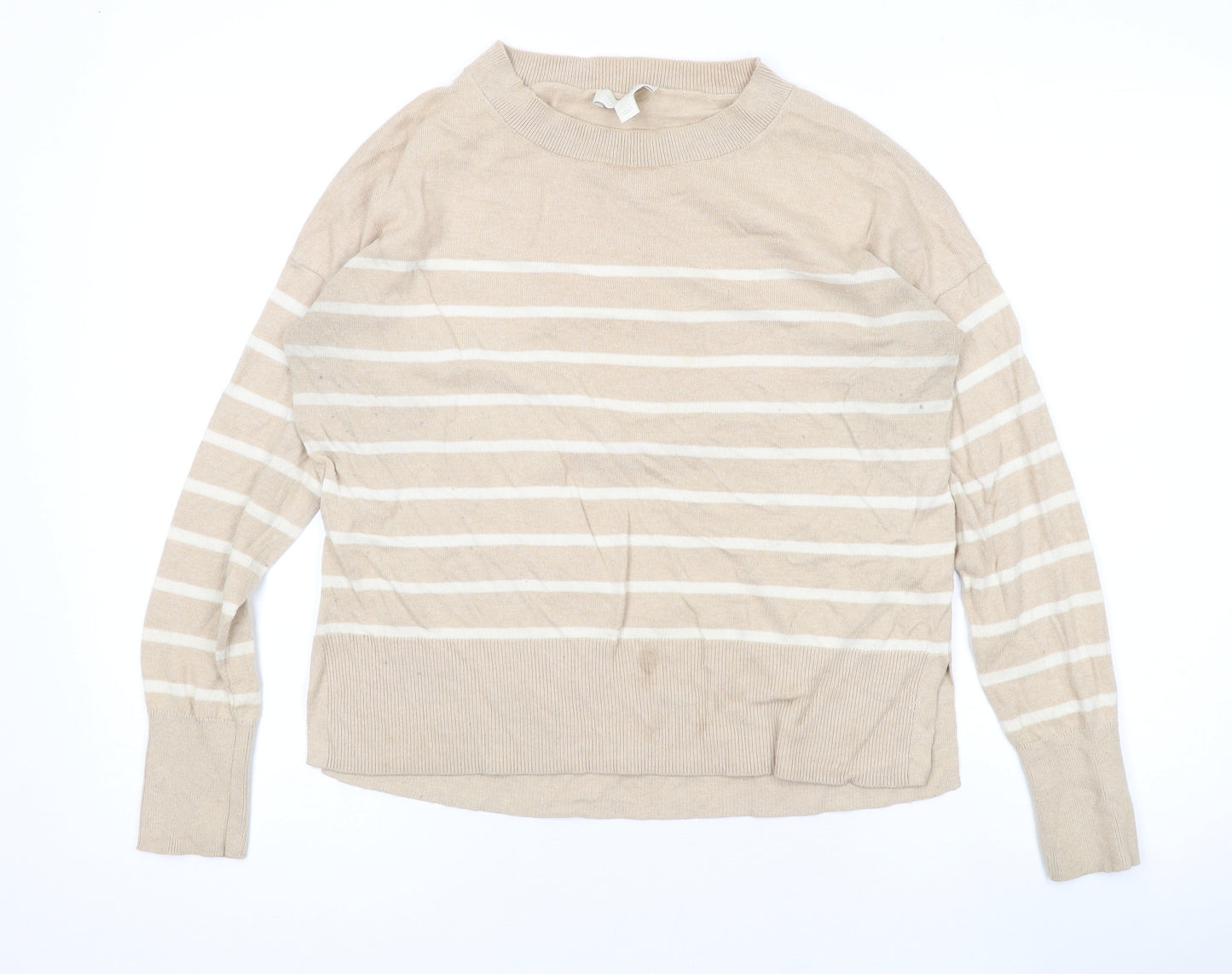 The White Company Womens Beige Round Neck Striped Cotton Pullover Jumper Size 10