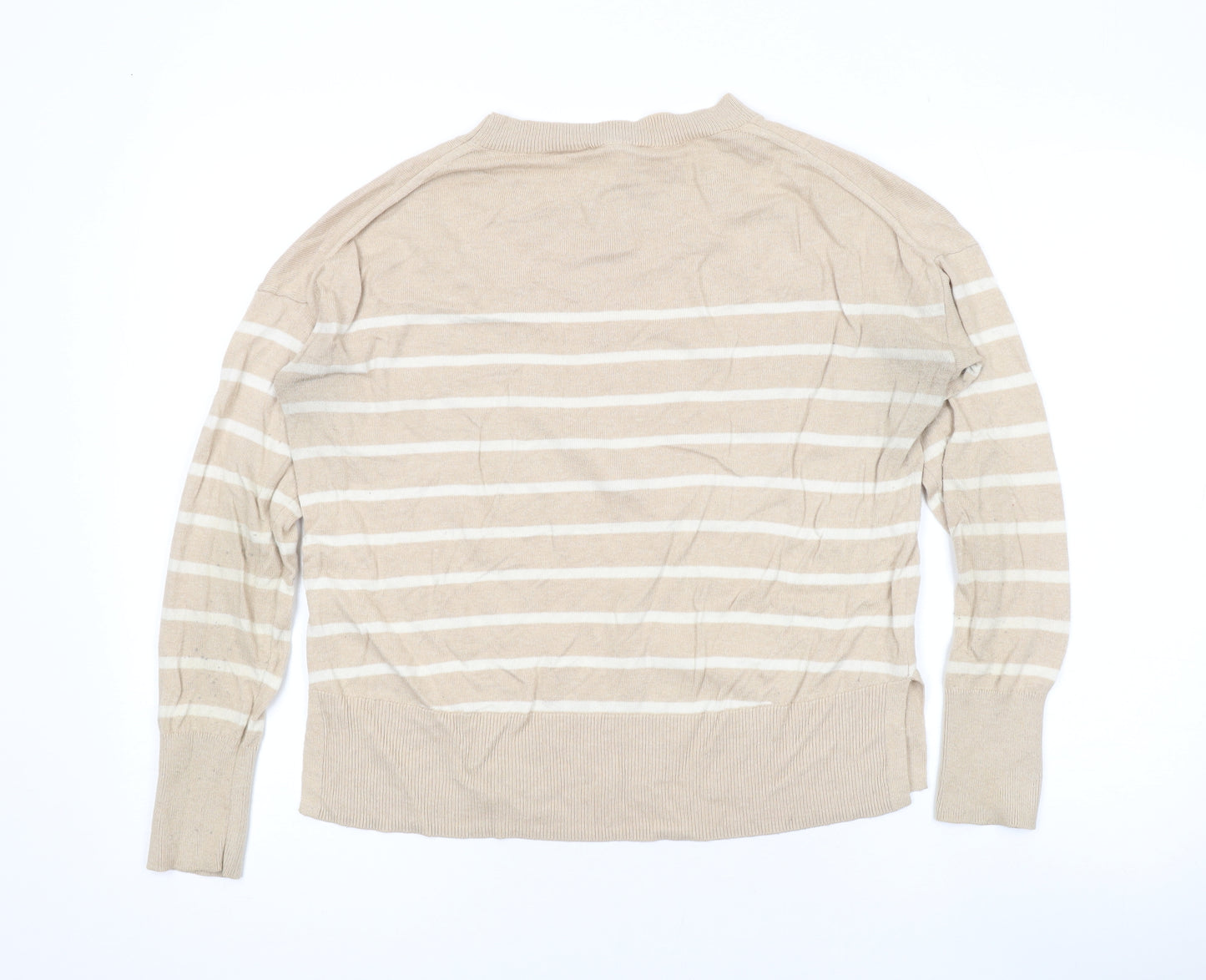 The White Company Womens Beige Round Neck Striped Cotton Pullover Jumper Size 10