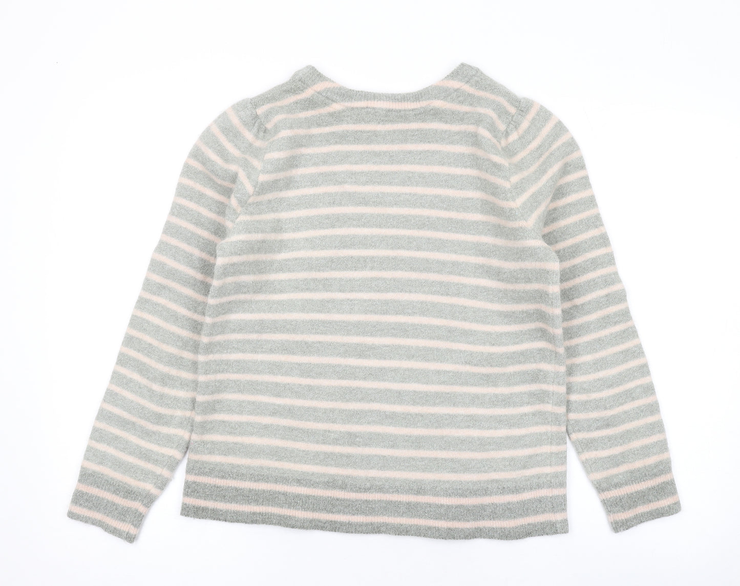 White Stuff Womens Grey Boat Neck Striped Wool Pullover Jumper Size 14