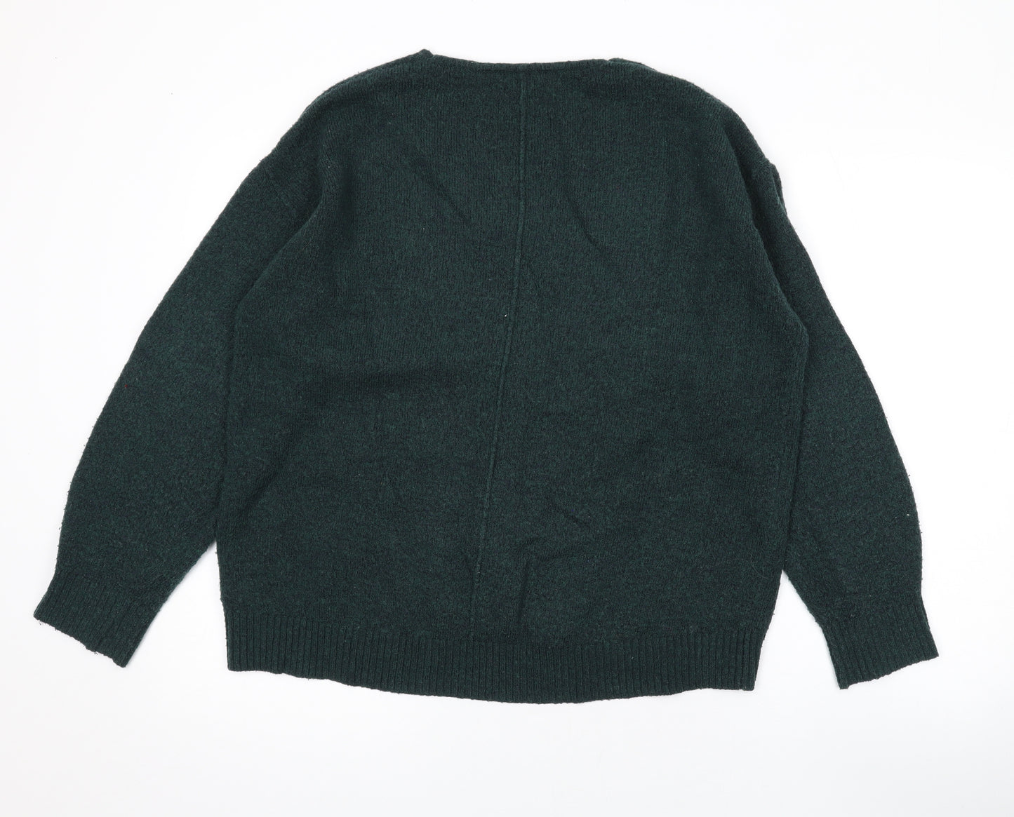 H&M Womens Green V-Neck Acrylic Pullover Jumper Size S