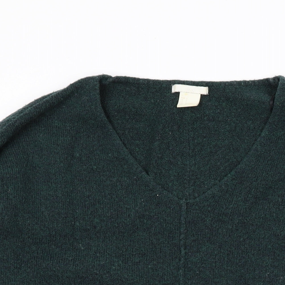 H&M Womens Green V-Neck Acrylic Pullover Jumper Size S