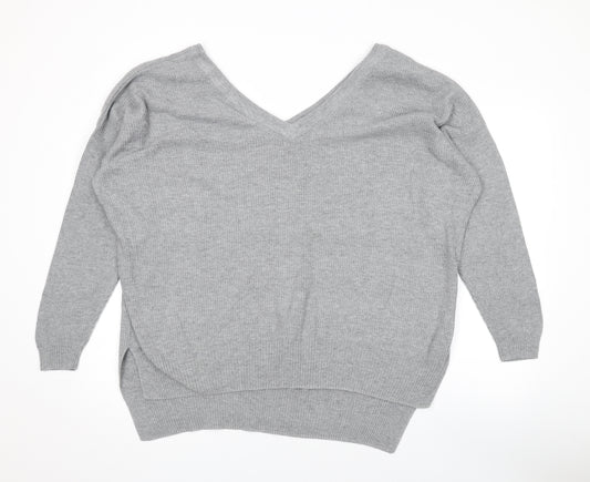 Topshop Womens Grey V-Neck Nylon Pullover Jumper Size S