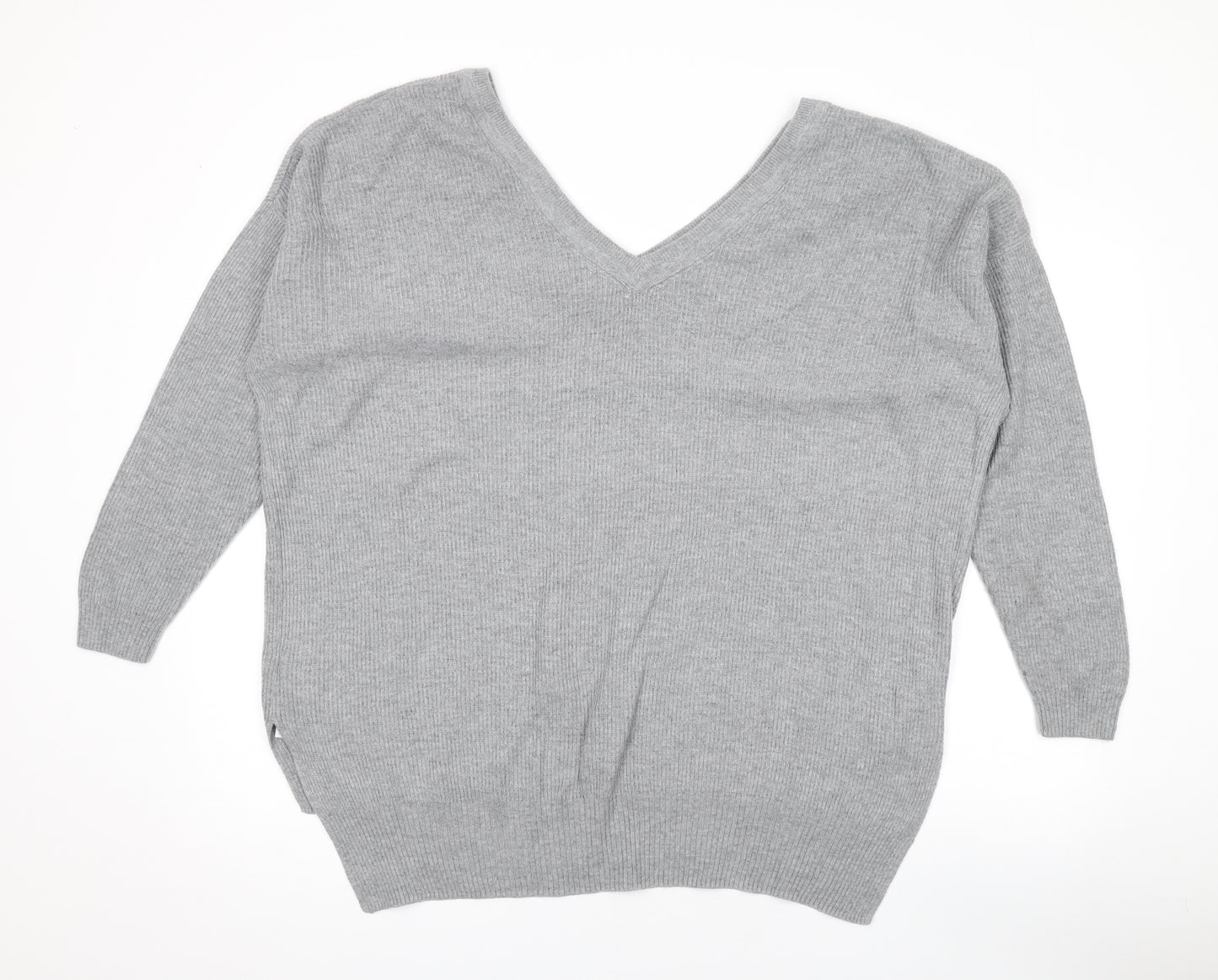 Topshop Womens Grey V-Neck Nylon Pullover Jumper Size S