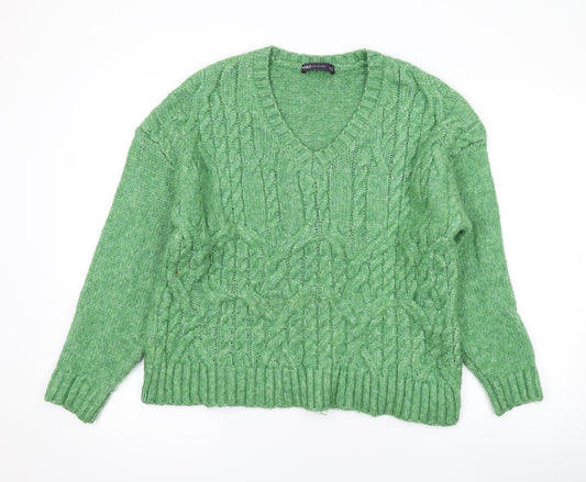 Marks and Spencer Womens Green V-Neck Polyamide Pullover Jumper Size M