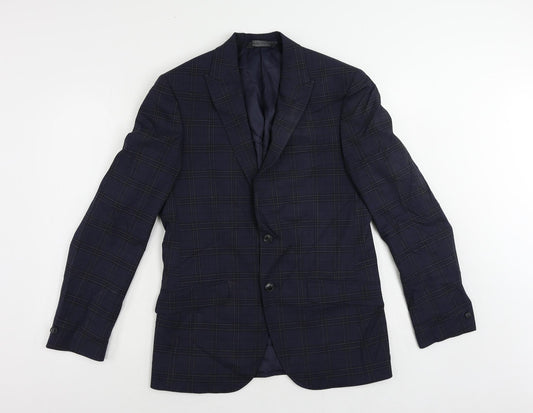 Marks and Spencer Mens Blue Plaid Polyester Jacket Suit Jacket Size 38 Regular