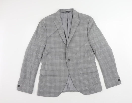 Marks and Spencer Mens Grey Plaid Polyester Jacket Suit Jacket Size 40 Regular