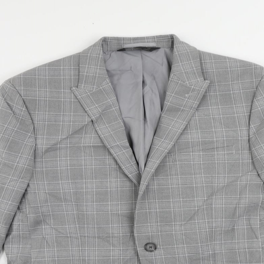 Marks and Spencer Mens Grey Plaid Polyester Jacket Suit Jacket Size 40 Regular