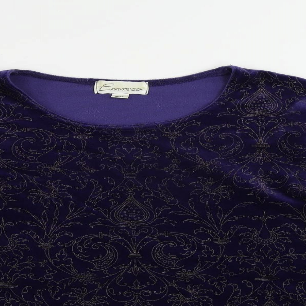 Emreco Womens Purple Paisley Polyurethane Basic Blouse Size 8 Round Neck