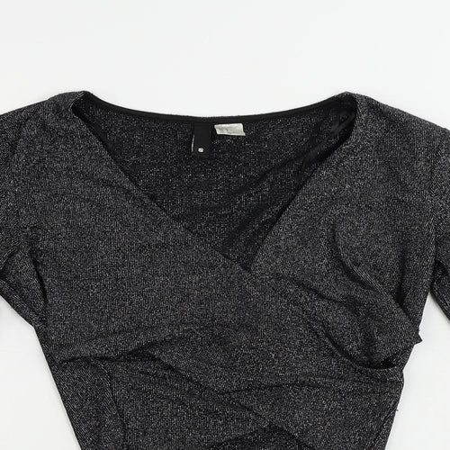 Divided by H&M Womens Black Polyamide Cropped Blouse Size S V-Neck - Glitter