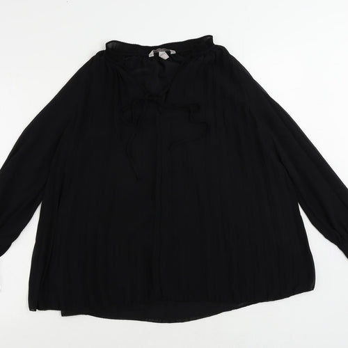 H&M Womens Black Polyester Basic Blouse Size S V-Neck - Pleated