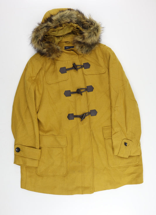 Marks and Spencer Womens Yellow Pea Coat Coat Size 22 Zip - Hooded Fux Fur Trim