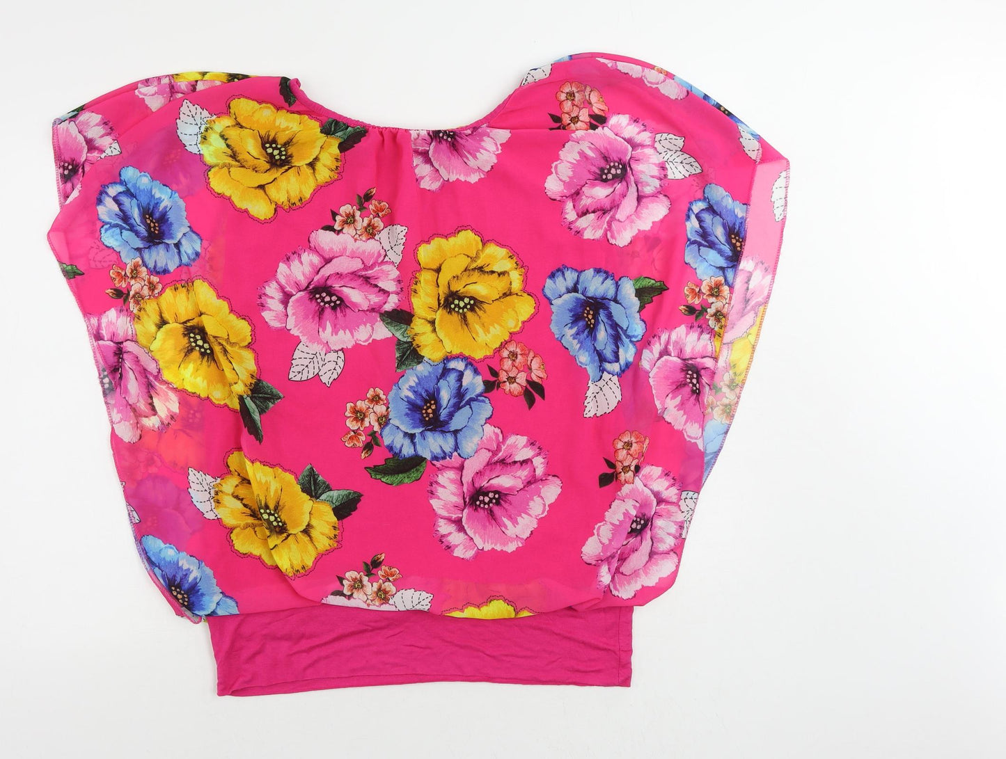 Made in Italy Womens Pink Floral Viscose Basic Blouse Size L Boat Neck