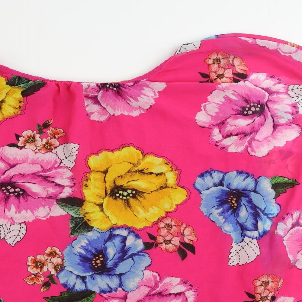 Made in Italy Womens Pink Floral Viscose Basic Blouse Size L Boat Neck