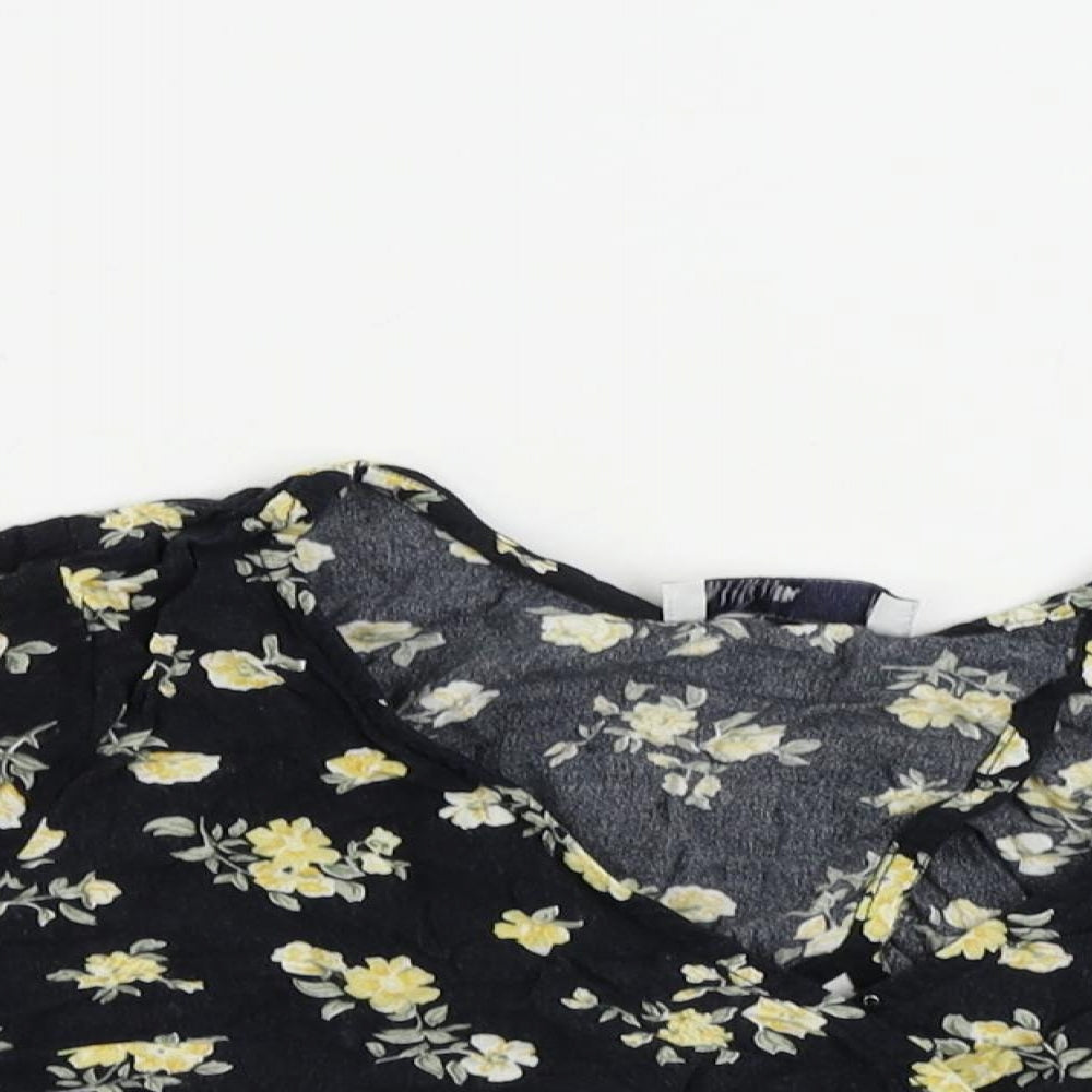 Hollister Womens Black Floral Viscose Cropped Blouse Size M V-Neck