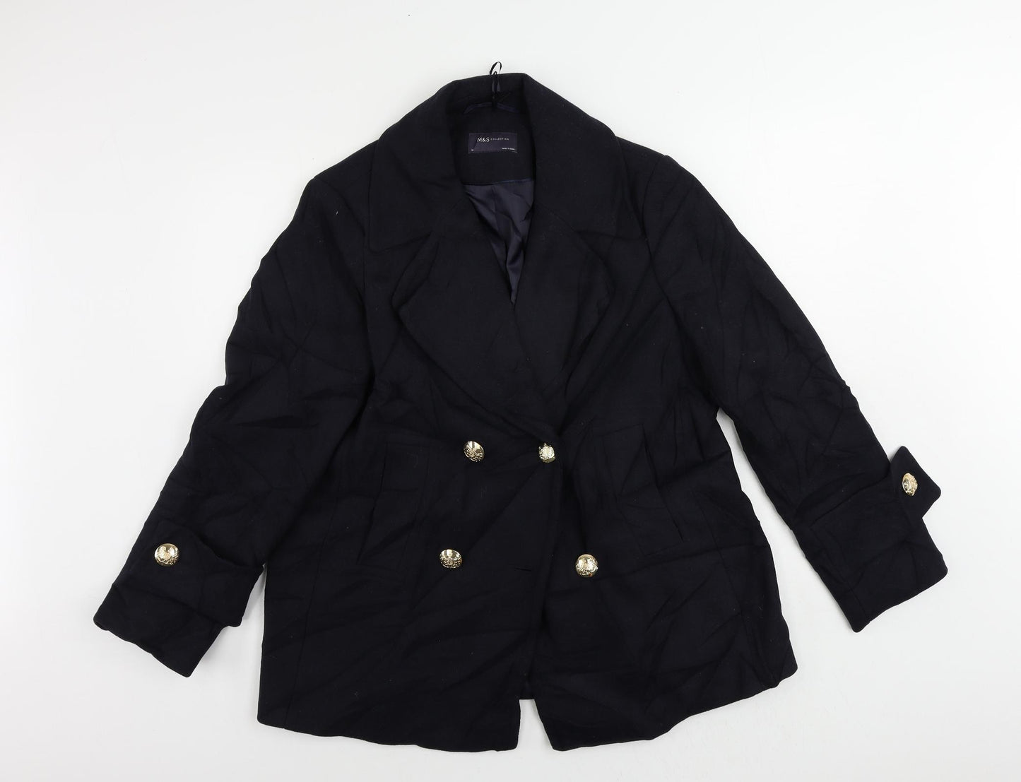 Marks and Spencer Womens Blue Pea Coat Coat Size 14 Button