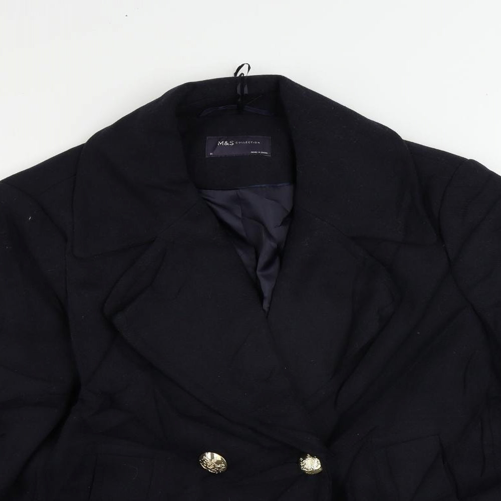 Marks and Spencer Womens Blue Pea Coat Coat Size 14 Button