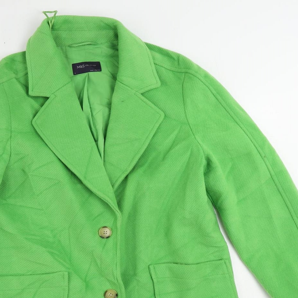 Marks and Spencer Womens Green Pea Coat Coat Size 12 Button