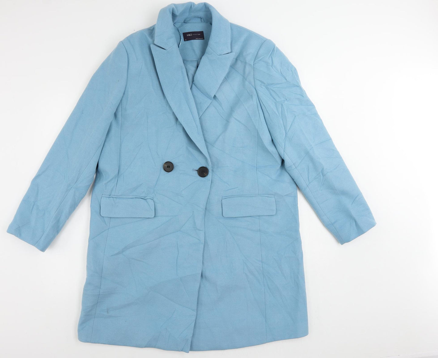 Marks and Spencer Womens Blue Pea Coat Coat Size 16 Button