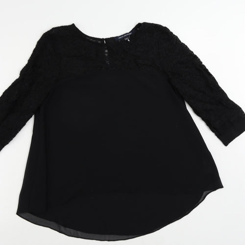 French Connection Womens Black Viscose Basic Blouse Size 8 Round Neck