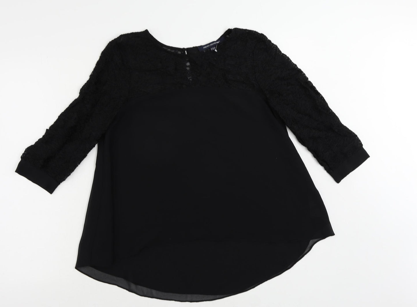 French Connection Womens Black Viscose Basic Blouse Size 8 Round Neck