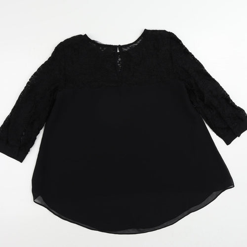 French Connection Womens Black Viscose Basic Blouse Size 8 Round Neck