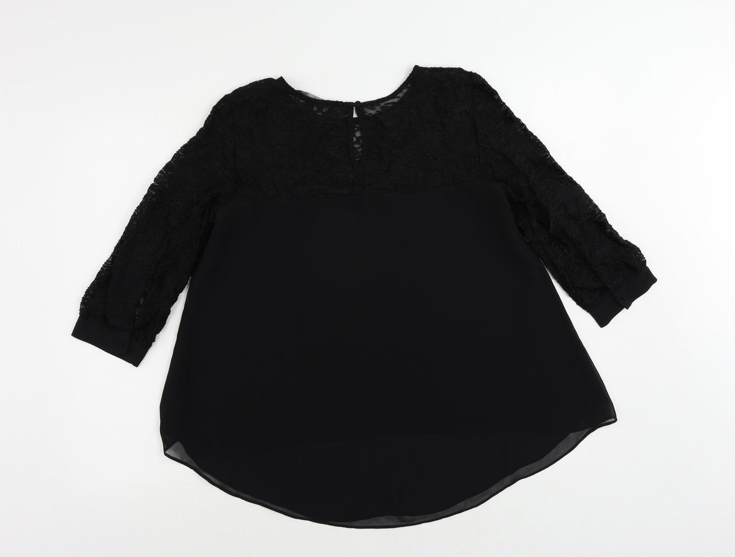 French Connection Womens Black Viscose Basic Blouse Size 8 Round Neck