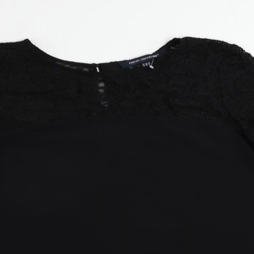 French Connection Womens Black Viscose Basic Blouse Size 8 Round Neck