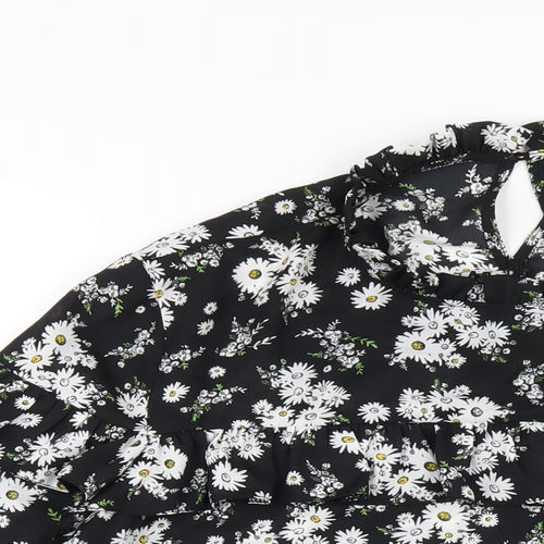 New Look Womens Black Floral Polyester Basic Blouse Size 16 Mock Neck