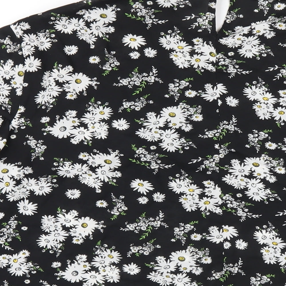 New Look Womens Black Floral Polyester Basic Blouse Size 16 Mock Neck