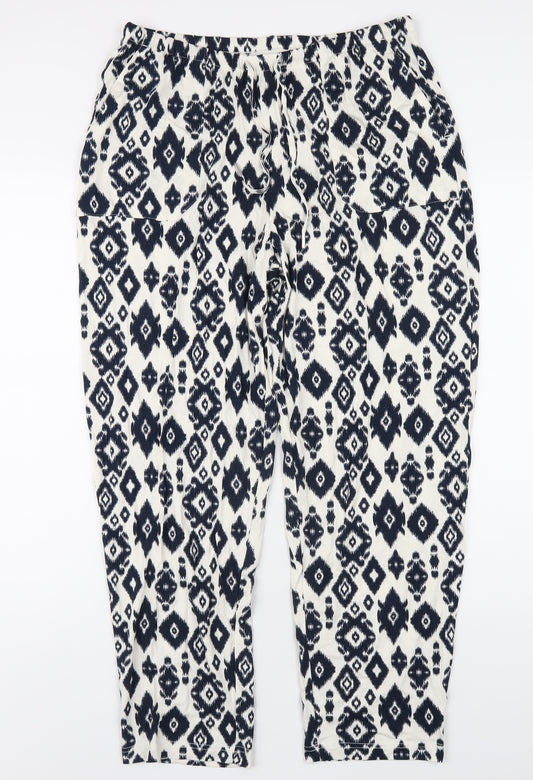 Marks and Spencer Womens White Geometric Viscose Trousers Size 12 L28 in Regular