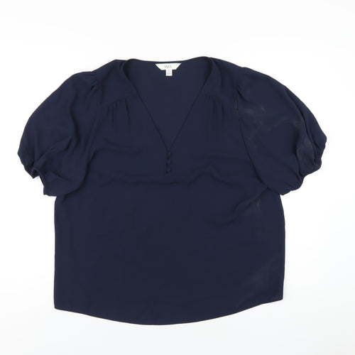 Marks and Spencer Womens Blue Polyester Basic Blouse Size 16 V-Neck