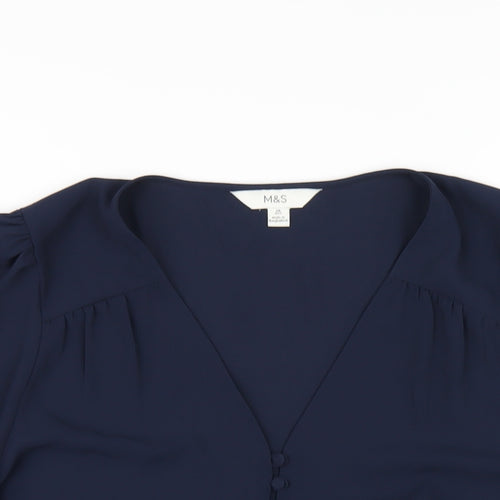 Marks and Spencer Womens Blue Polyester Basic Blouse Size 16 V-Neck