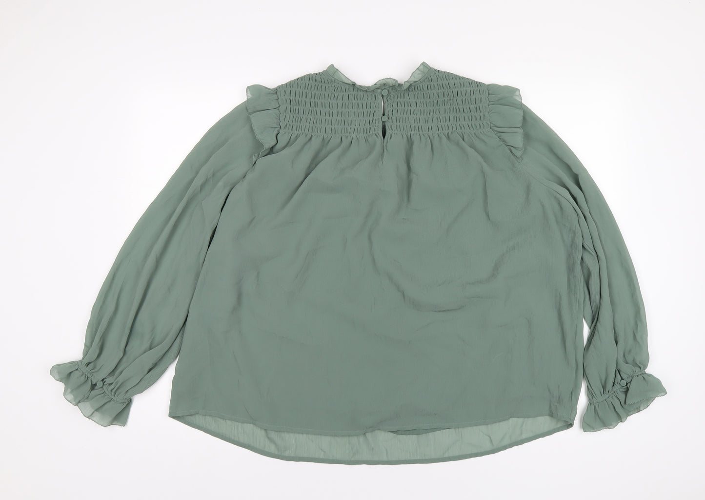 Per Una Womens Green Polyester Basic Blouse Size 16 Mock Neck