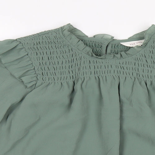 Per Una Womens Green Polyester Basic Blouse Size 16 Mock Neck