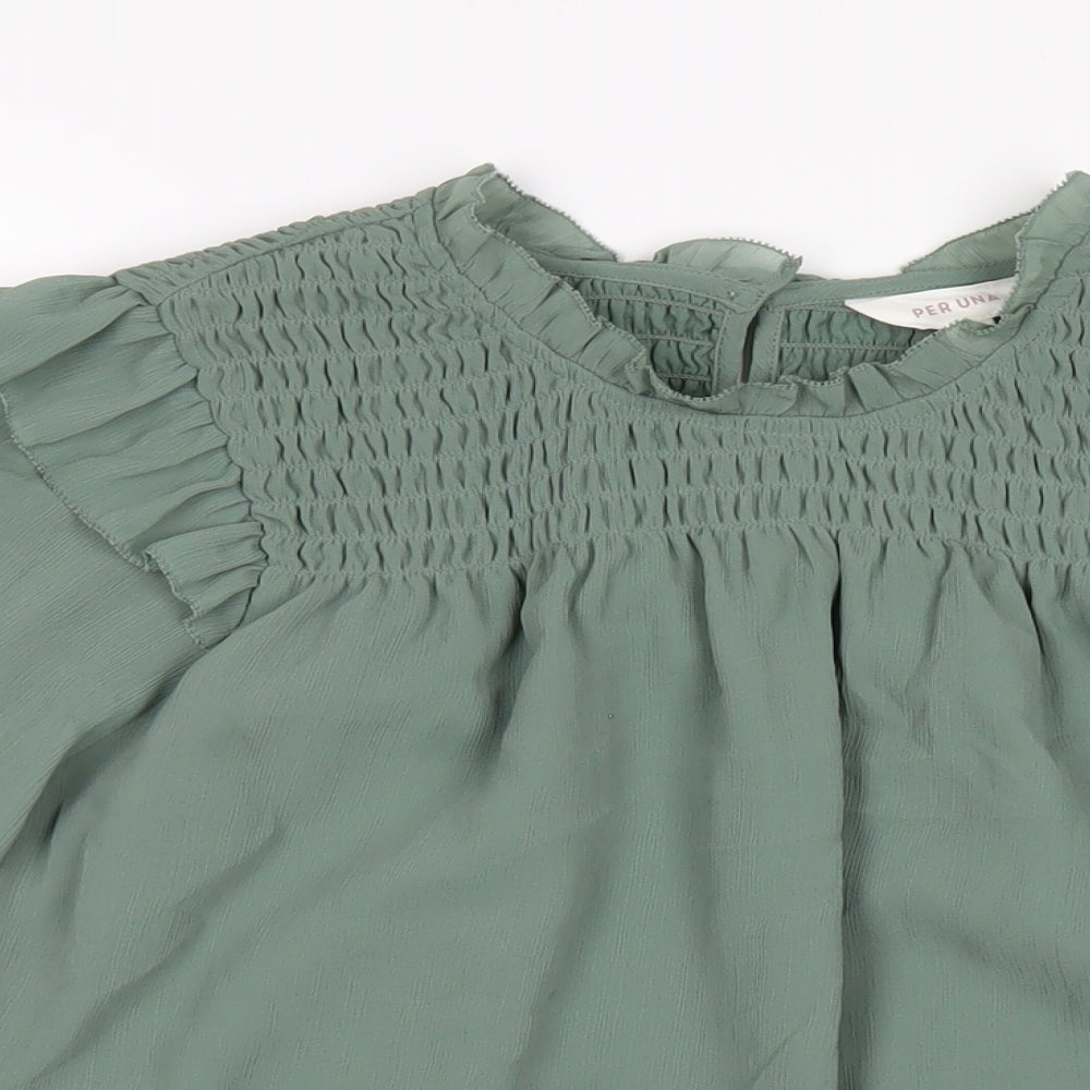 Per Una Womens Green Polyester Basic Blouse Size 16 Mock Neck