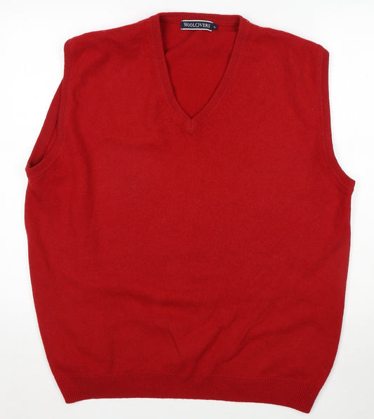 Woolovers Mens Red V-Neck Wool Vest Jumper Size XL Sleeveless