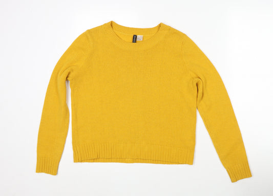 Divided by H&M Womens Yellow Round Neck Acrylic Pullover Jumper Size S