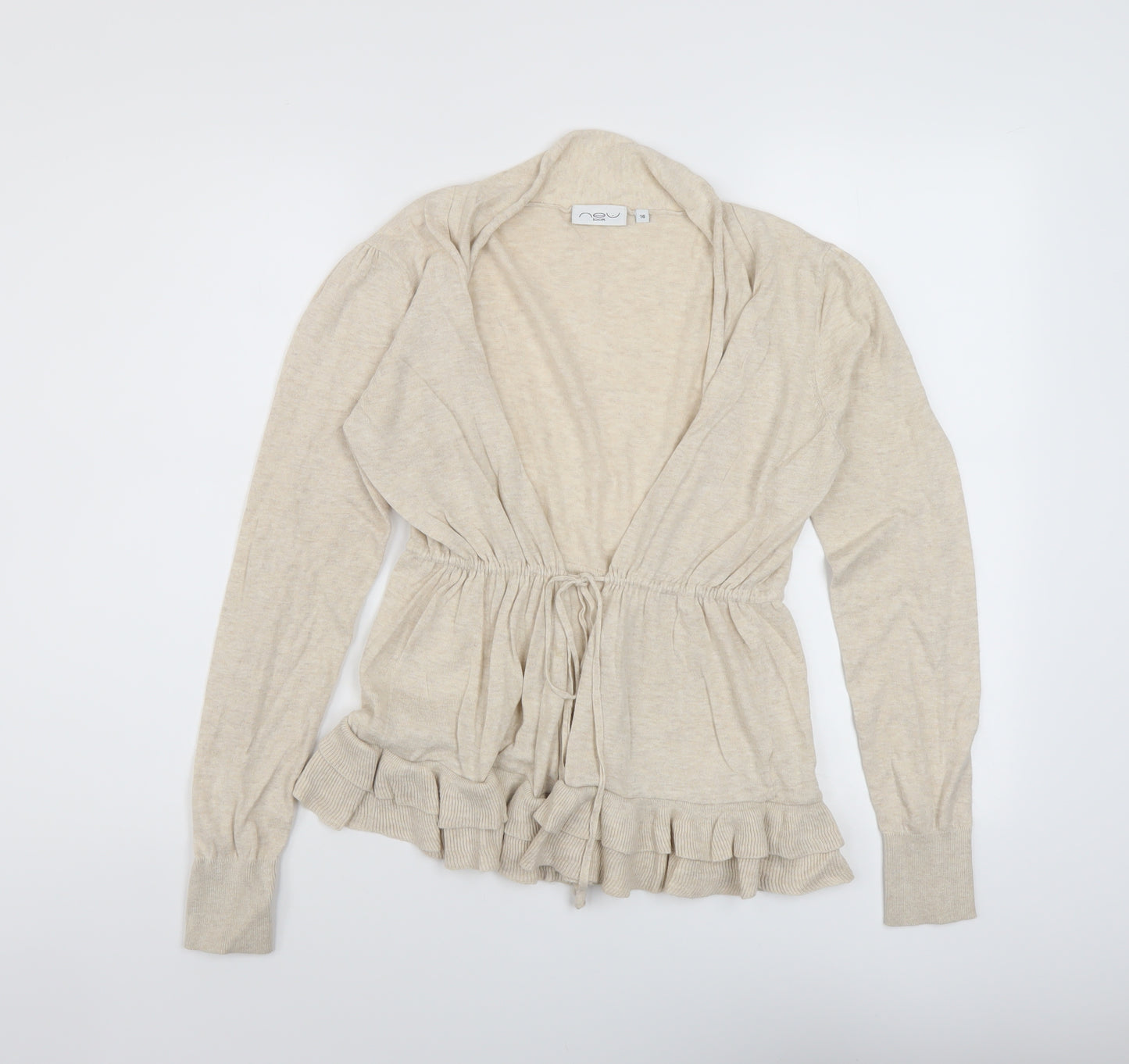 New Look Womens Beige V-Neck Cotton Cardigan Jumper Size 16