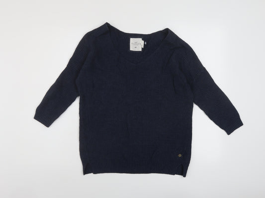 H&M Womens Blue V-Neck Cotton Pullover Jumper Size M