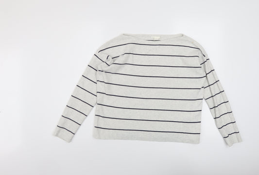 H&M Womens Ivory Round Neck Striped Cotton Pullover Jumper Size XS