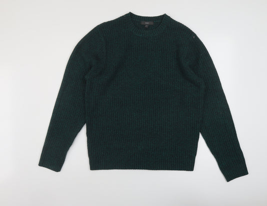 Marks and Spencer Mens Green Crew Neck Acrylic Pullover Jumper Size M Long Sleeve